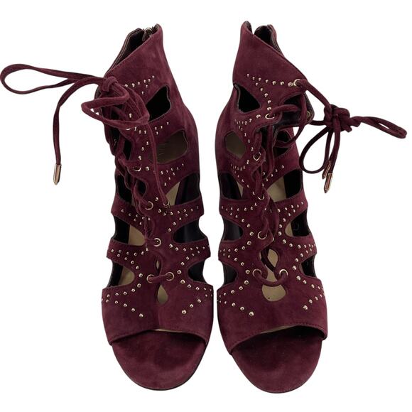Ivanka Trump Purple Maroon Suede Lace Up Gladiator Sandal Stiletto Heel 8M - Picture 1 of 11
